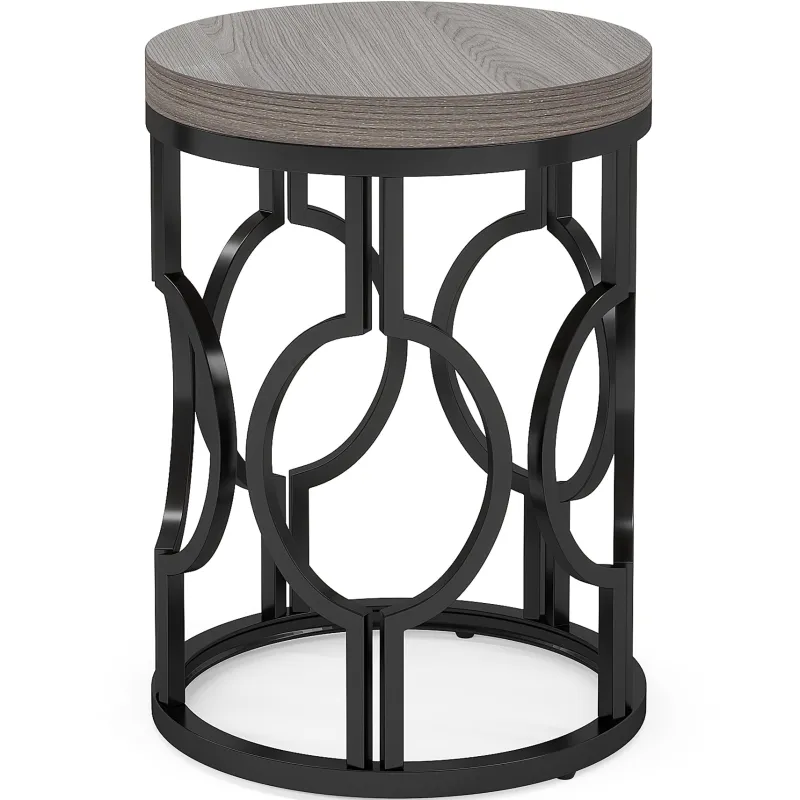 Tribesigns End & Side Tables*Round End Table, Industrial Side Table with Metal Hollow Frame