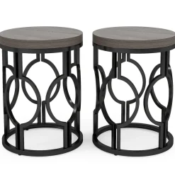 Tribesigns End & Side Tables*Round End Table, Industrial Side Table with Metal Hollow Frame