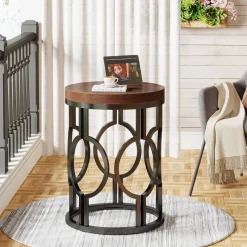 Tribesigns End & Side Tables*Round End Table, Industrial Side Table with Metal Hollow Frame