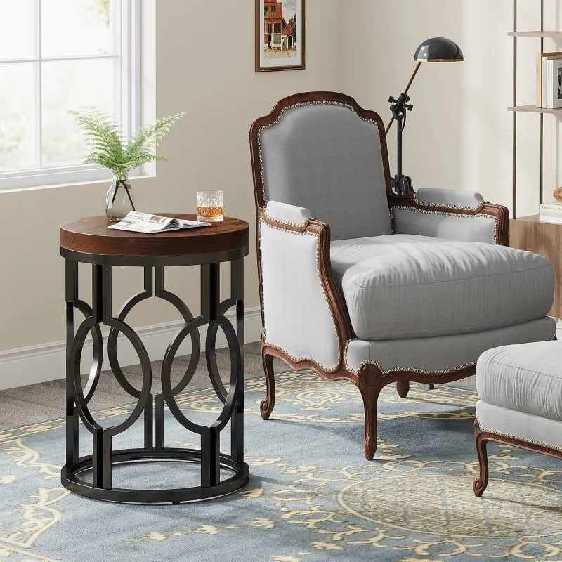 Tribesigns End & Side Tables*Round End Table, Industrial Side Table with Metal Hollow Frame