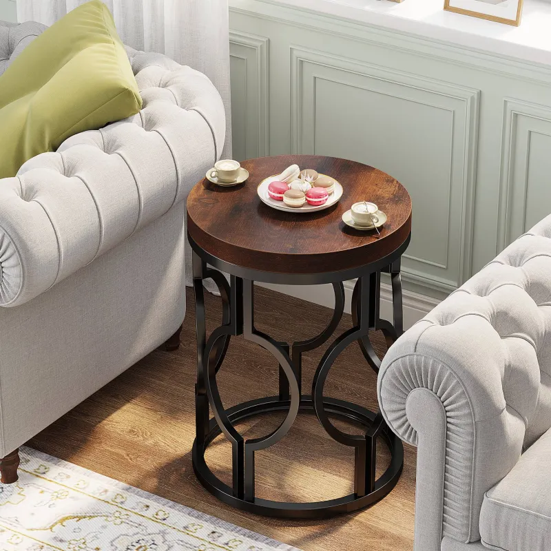 Tribesigns End & Side Tables*Round End Table, Industrial Side Table with Metal Hollow Frame