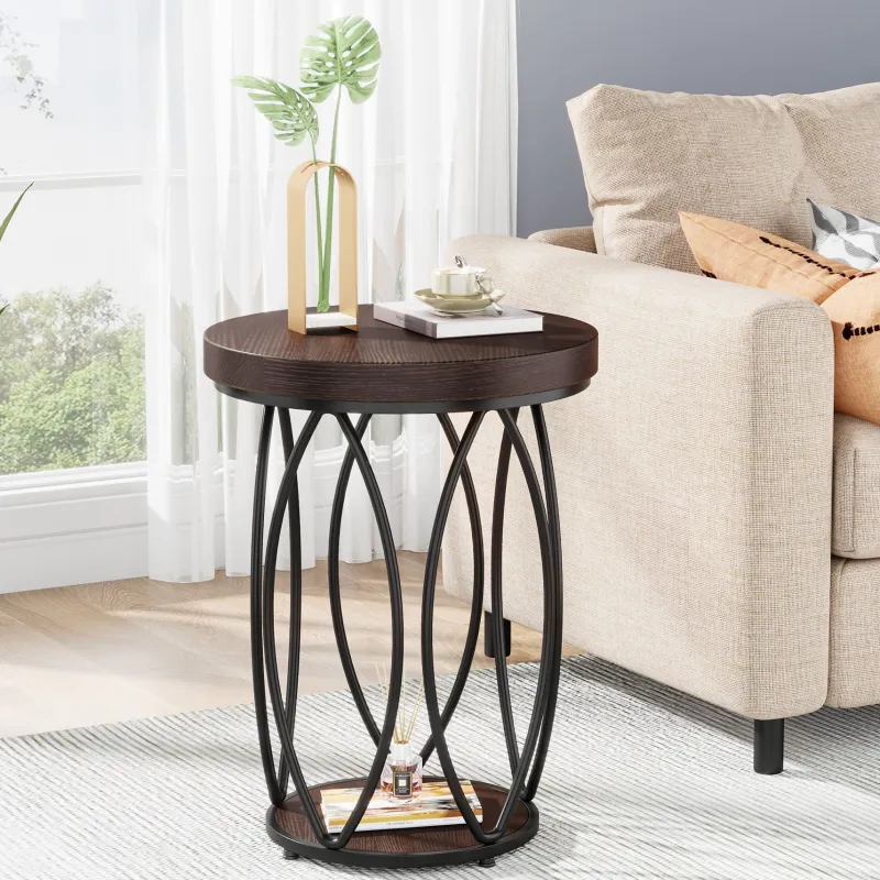 Tribesigns End & Side Tables*Round End Table, Industrial Accent Side Table with Storage Shelf