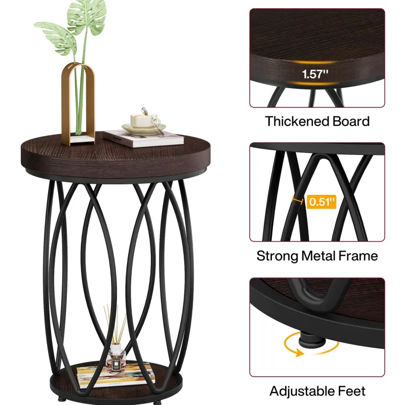 Tribesigns End & Side Tables*Round End Table, Industrial Accent Side Table with Storage Shelf