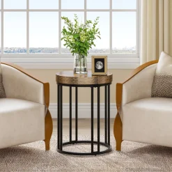 Tribesigns End & Side Tables*Round End Table, Small Accent Side Table with Metal Frame