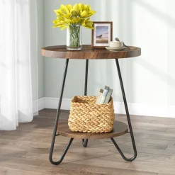 Tribesigns End & Side Tables*Round End Table, 2-Tier Side Table Accent Table with Metal Legs