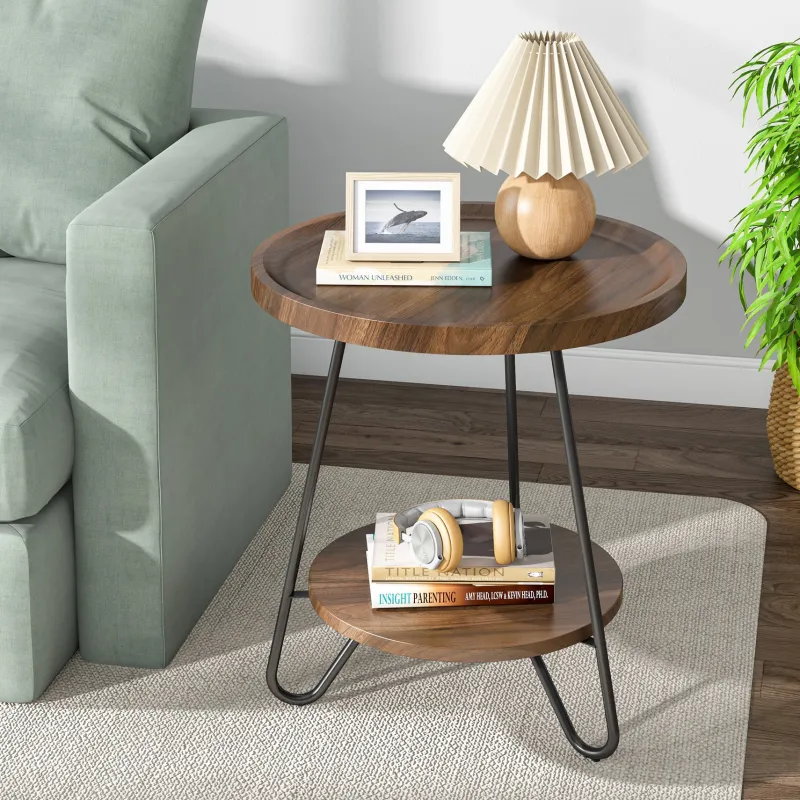 Tribesigns End & Side Tables*Round End Table, 2-Tier Side Table Accent Table with Metal Legs