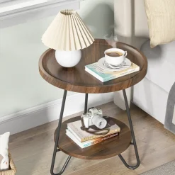 Tribesigns End & Side Tables*Round End Table, 2-Tier Side Table Accent Table with Metal Legs