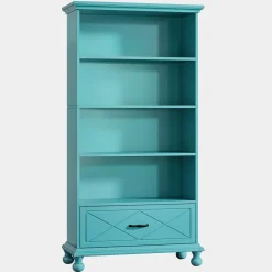 Tribesigns Etagere|Etagere*6-Shelf Bookcase with Drawer, 71" Bookshelf with Solid Wood Legs