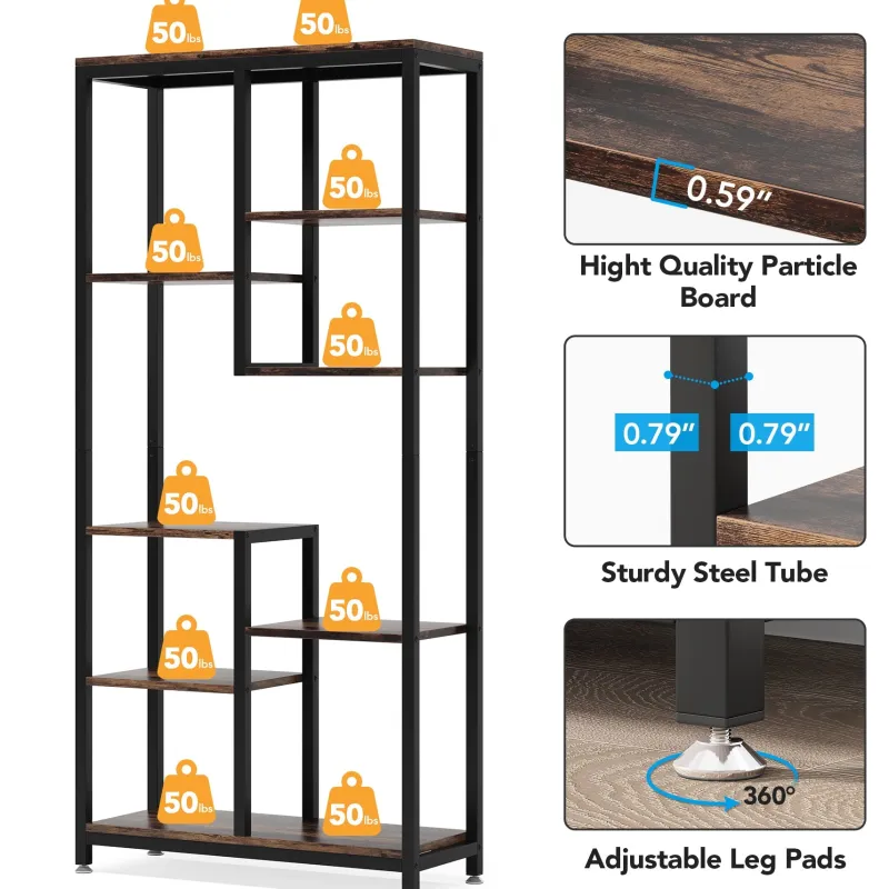 Tribesigns Bookcases & Bookshelves|Bookcases & Bookshelves*8-shelf Bookshelf, Industrial Open Bookcase Storage Display Rack