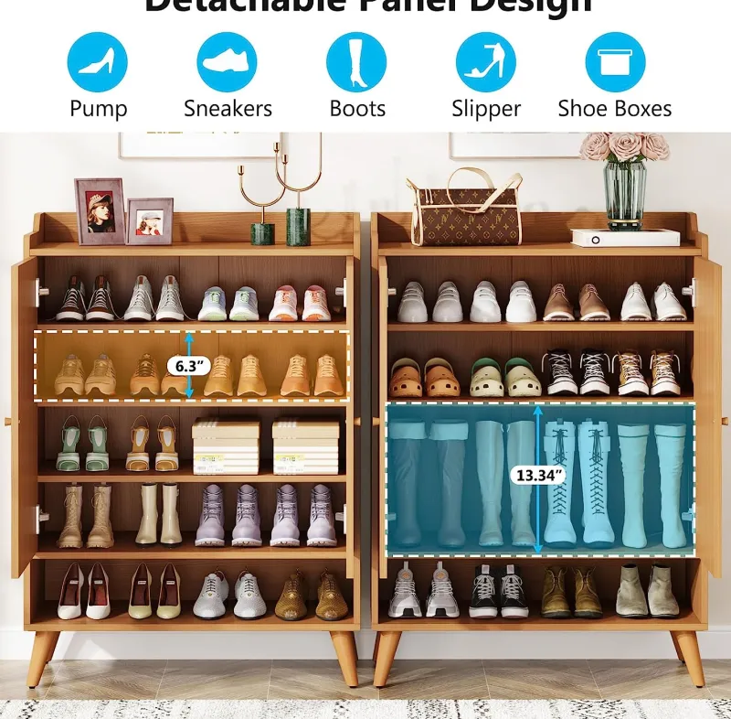 Tribesigns Shoe Racks & Cabinets|Shoe Racks & Cabinets*Shoe Cabinet, Slim Shoe Organizer with Adjustable Shelves and Open Shelf