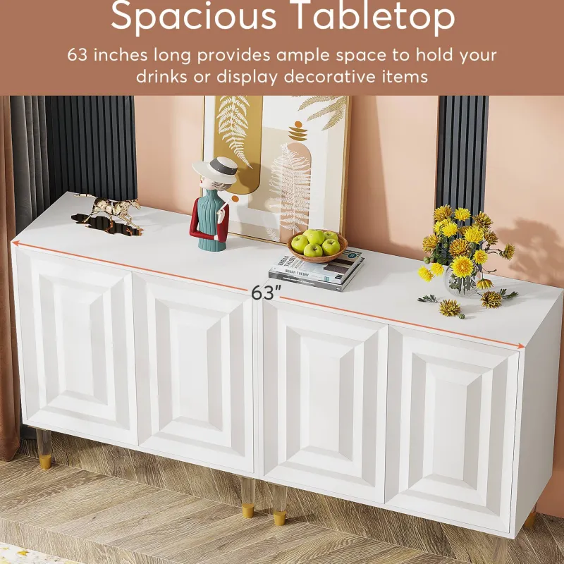 Tribesigns Sideboards & Buffets|Sideboards & Buffets*Sideboard Buffet, 63" Modern Kitchen Accent Cabinet with 4 Doors