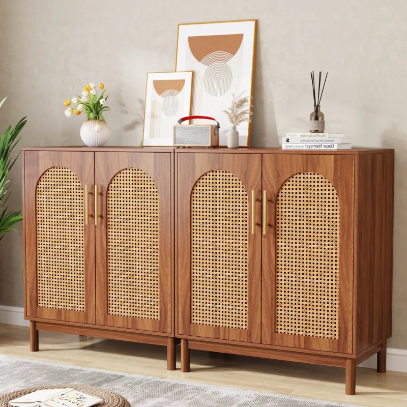 Tribesigns Sideboards & Buffets|Sideboards & Buffets*Sideboard Buffet Set of 2, Accent Rattan Storage Cabinet with Doors