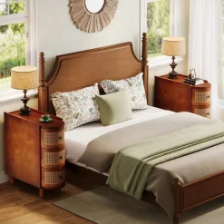 Tribesigns Nightstands*Solid Wood End Table, 3 - Drawer Side Table NightStand with 3 Rattan Drawers