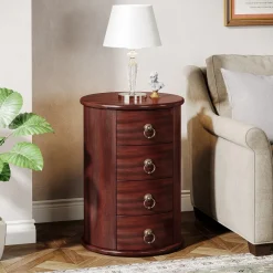 Tribesigns End & Side Tables*Solid Wood End Table, Round Side Table With 4 Drawers