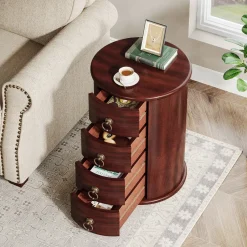 Tribesigns End & Side Tables*Solid Wood End Table, Round Side Table With 4 Drawers