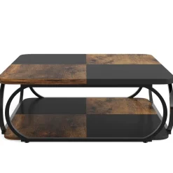 Tribesigns Coffee Tables*Square Coffee Table, 39" Central Cocktail Table with 2-Tier Shelves