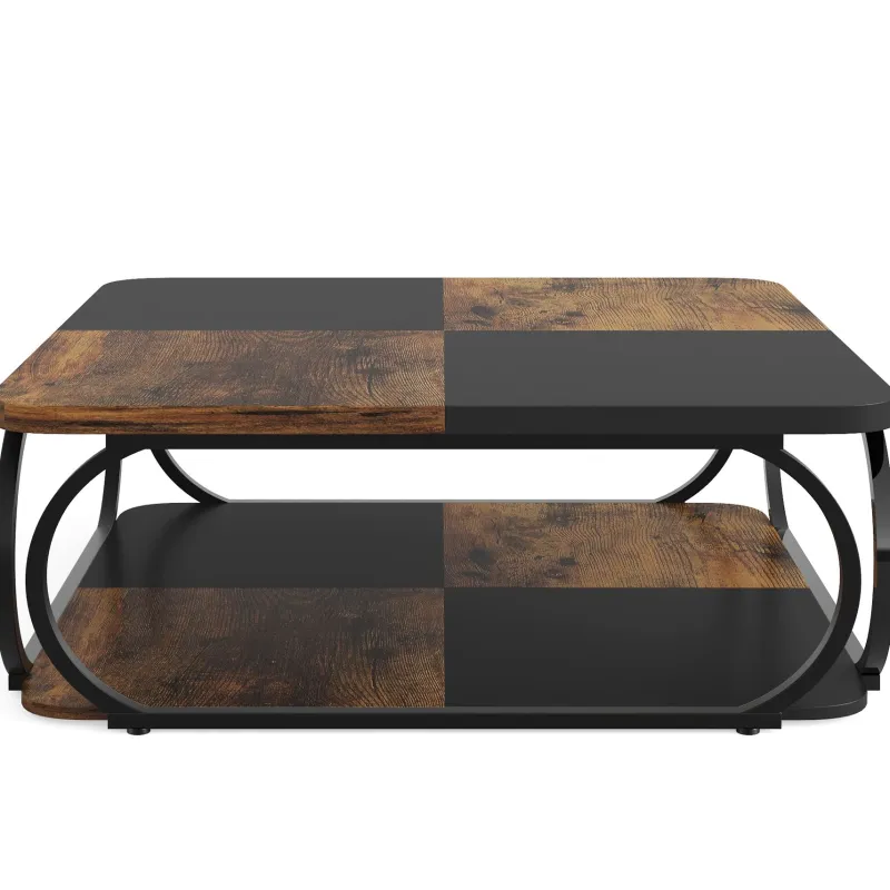 Tribesigns Coffee Tables*Square Coffee Table, 39" Central Cocktail Table with 2-Tier Shelves