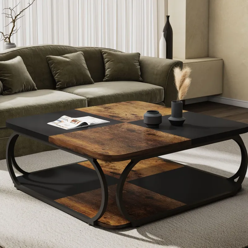 Tribesigns Coffee Tables*Square Coffee Table, 39" Central Cocktail Table with 2-Tier Shelves