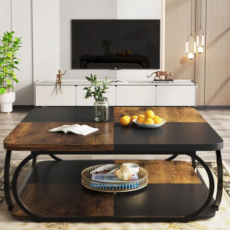 Tribesigns Coffee Tables*Square Coffee Table, 39" Central Cocktail Table with 2-Tier Shelves