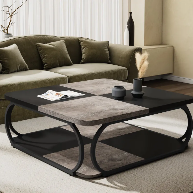 Tribesigns Coffee Tables*Square Coffee Table, 39" Central Cocktail Table with 2-Tier Shelves