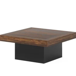 Tribesigns Coffee Tables*Square Coffee Table, Farmhouse Wood Cocktail Table with LED Light