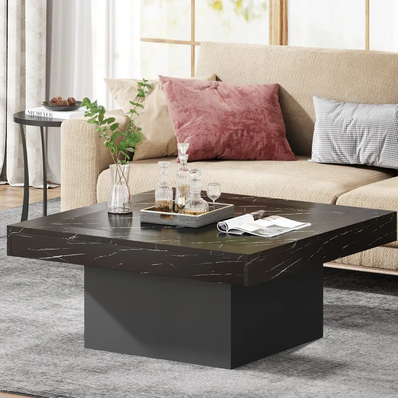 Tribesigns Coffee Tables*Square Coffee Table, Farmhouse Wood Cocktail Table with LED Light