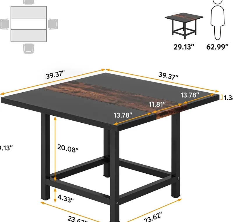 Tribesigns Dining Tables*Square Dining Table, Farmhouse 39"x 39"x 29" Kitchen Table for 4
