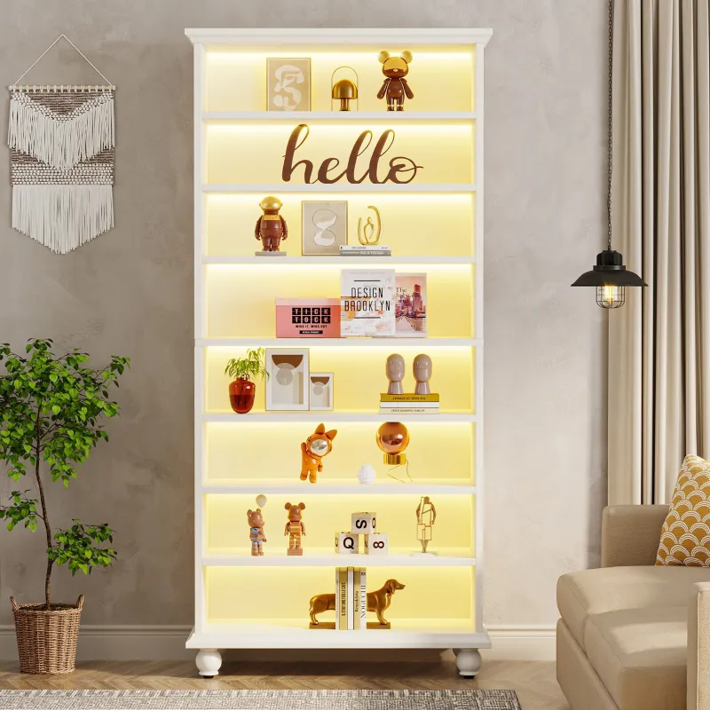 Tribesigns Bookcases & Bookshelves|Bookcases & Bookshelves*9-Tier Bookcase Wood Bookshelf with LED Lighting & Solid Wood Legs