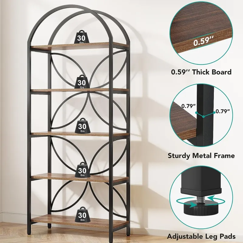 Tribesigns Bookcases & Bookshelves|Bookcases & Bookshelves*5-Tier Bookshelf, 75" Tall Arched Bookcase Display Rack
