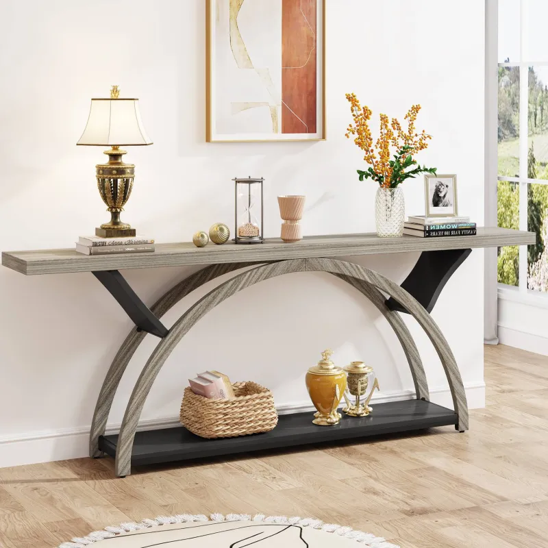 Tribesigns Console Tables|Console Tables*2-Tier Console Table, 70.9" Entryway Table with Half Moon Frame