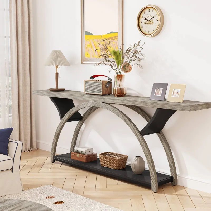 Tribesigns Console Tables|Console Tables*2-Tier Console Table, 70.9" Entryway Table with Half Moon Frame