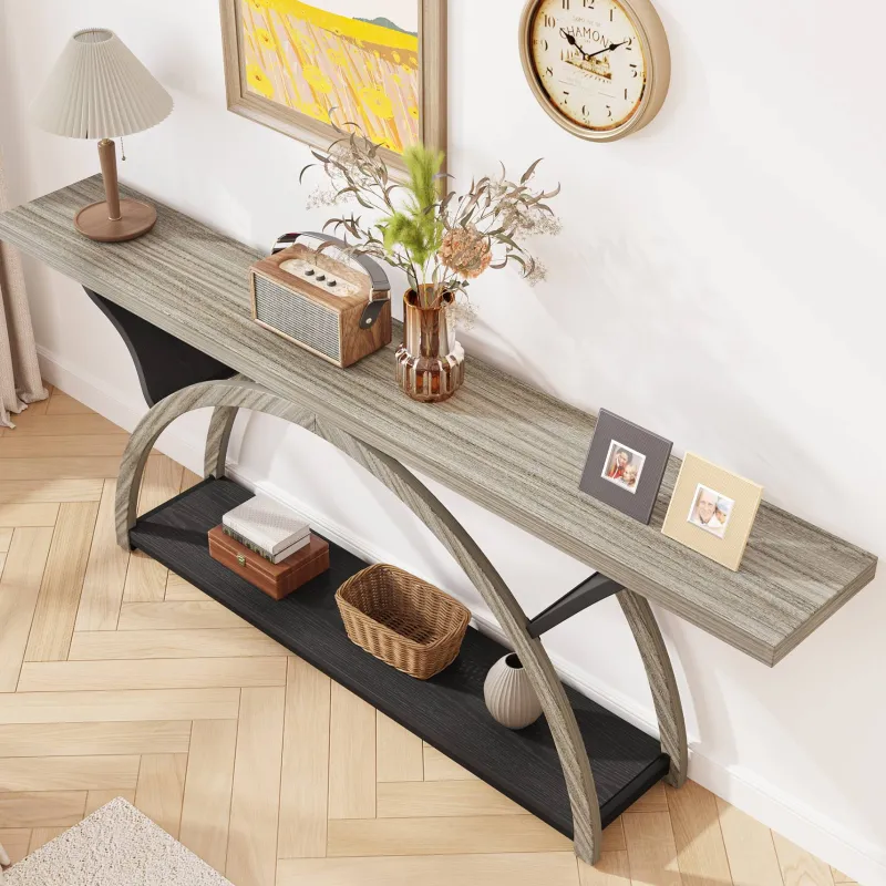 Tribesigns Console Tables|Console Tables*2-Tier Console Table, 70.9" Entryway Table with Half Moon Frame