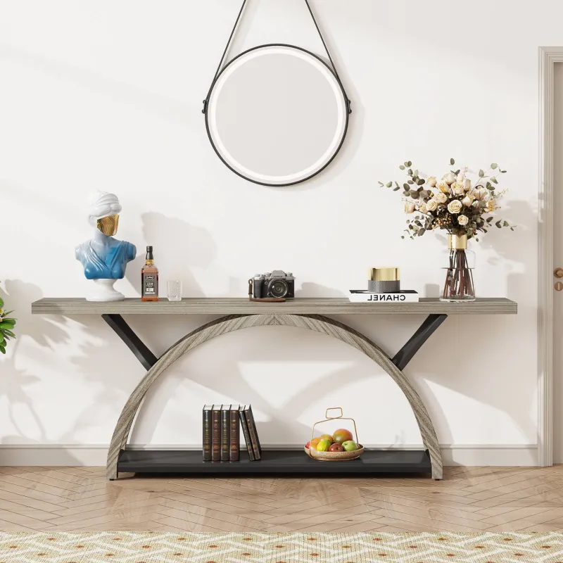 Tribesigns Console Tables|Console Tables*2-Tier Console Table, 70.9" Entryway Table with Half Moon Frame