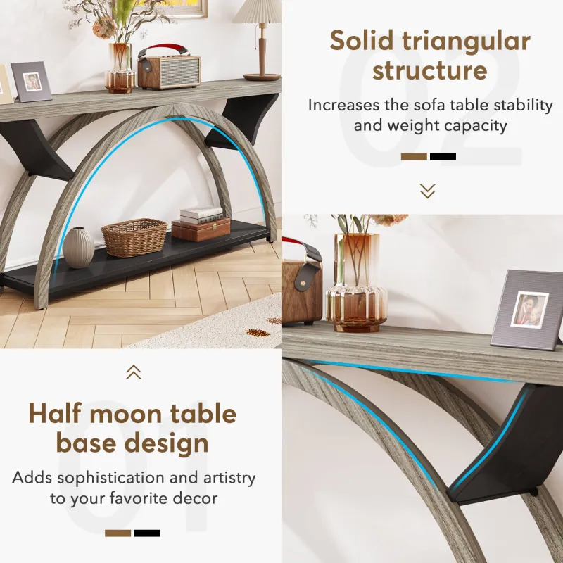 Tribesigns Console Tables|Console Tables*2-Tier Console Table, 70.9" Entryway Table with Half Moon Frame