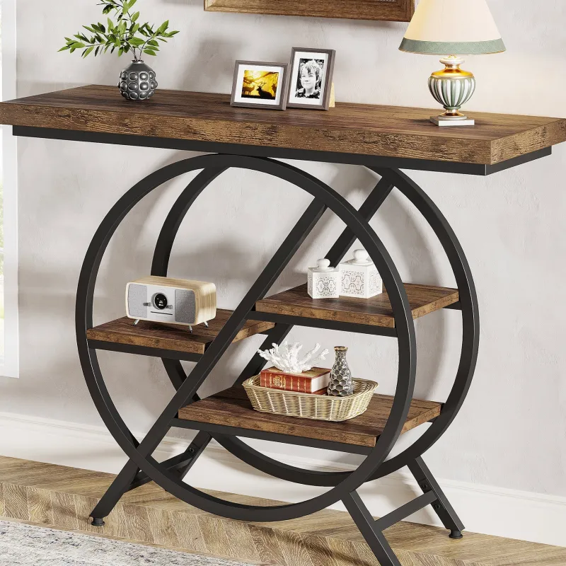 Tribesigns Console Tables|Console Tables*4-Tier Console Table, 39.4" Entryway Table with Geometric Metal Frame