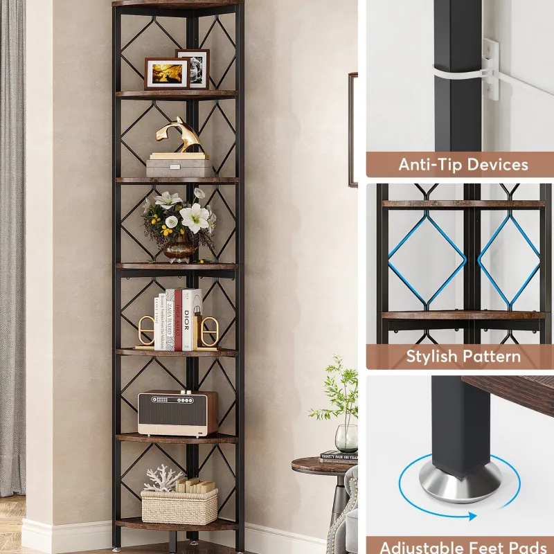 Tribesigns Corner Shelves|Corner Shelves*7-Tier Corner Shelf, 78.7” Corner Bookcase Slim Corner Storage Rack