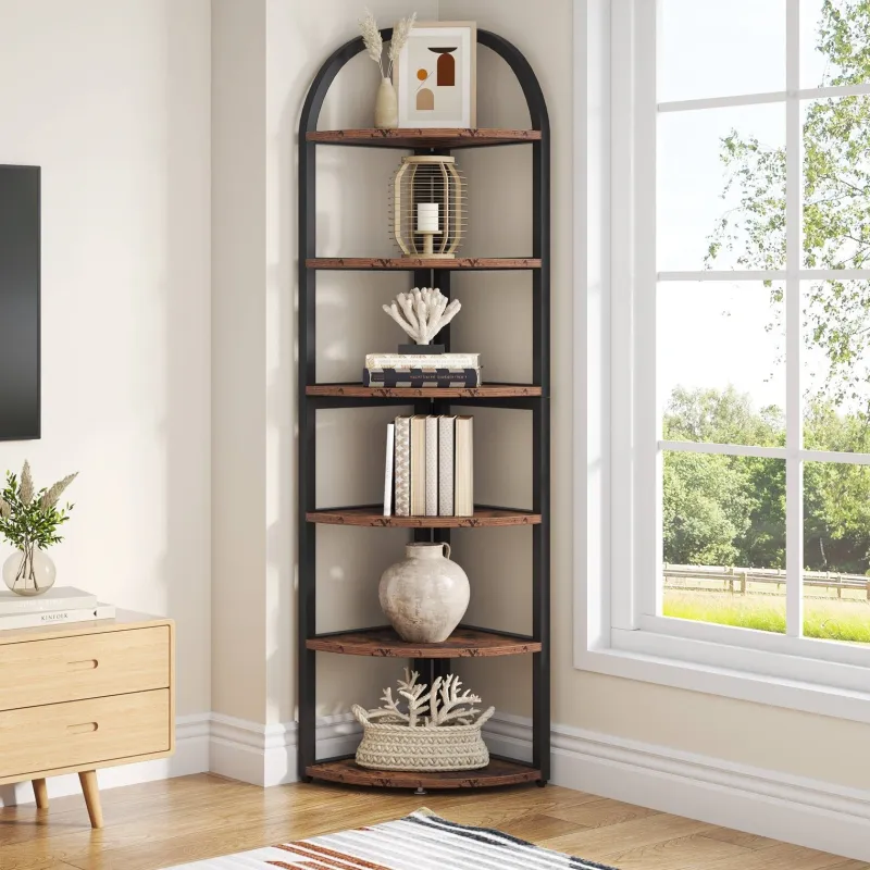 Tribesigns Corner Shelves|Corner Shelves*6-Tier Corner Shelf, 71 inch Tall Corner Bookshelf for Small Space