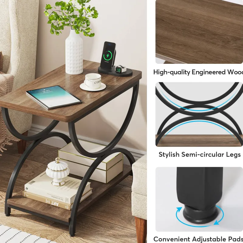 Tribesigns End & Side Tables*2-Tier End Table, Rectangular Side Table with Stylish Metal Frame