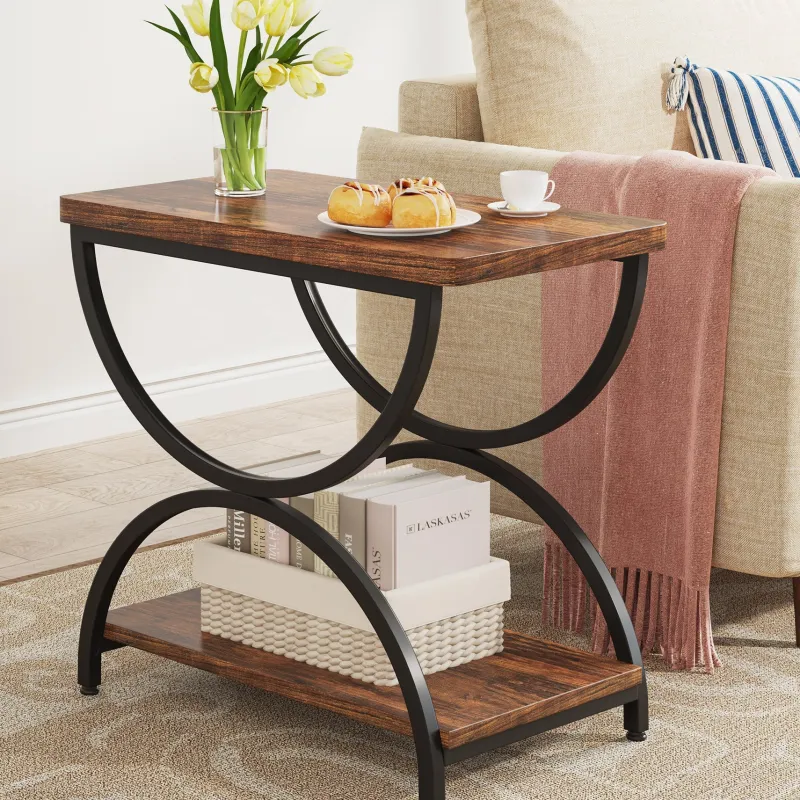 Tribesigns End & Side Tables*2-Tier End Table, Rectangular Side Table with Stylish Metal Frame