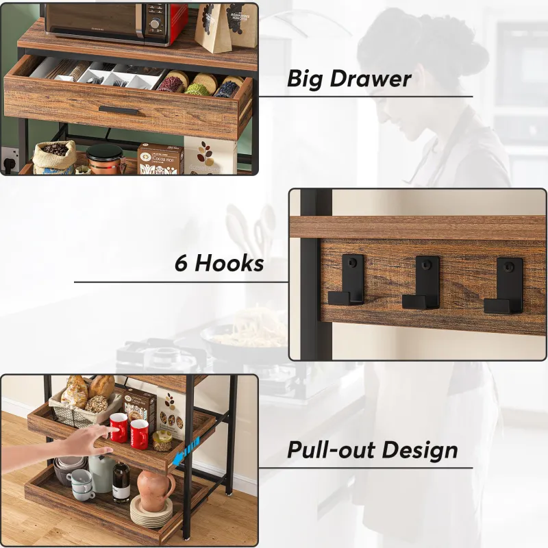 Tribesigns Baker's Racks|Baker's Racks*5-Tier Kitchen Baker's Rack with Power Outlets, Drawer & Sliding Shelves