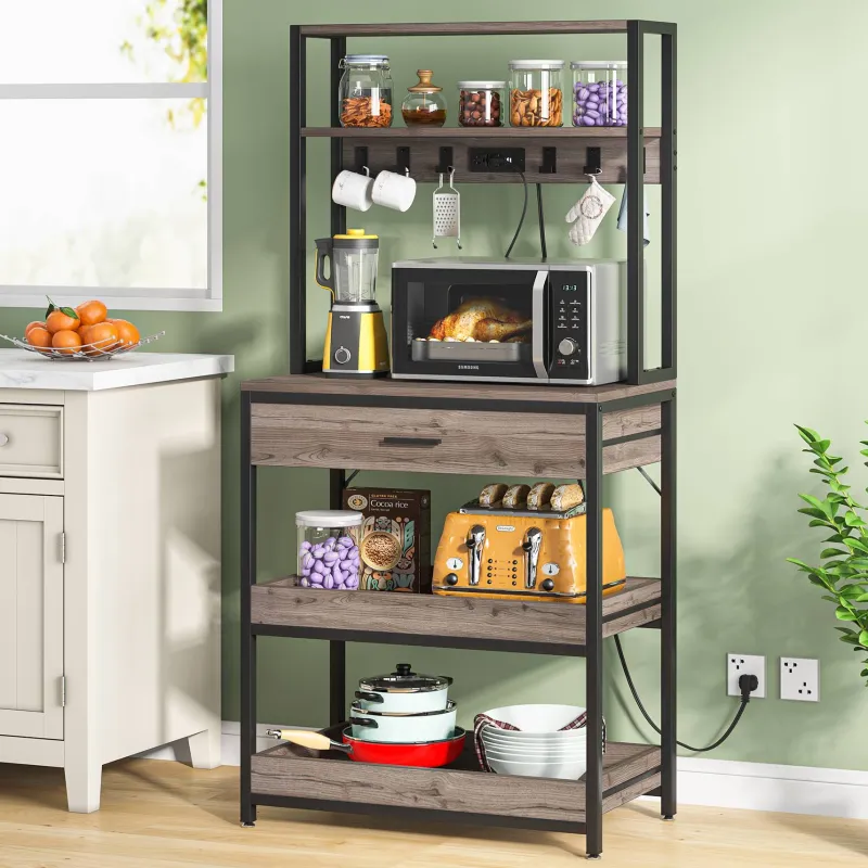 Tribesigns Baker's Racks|Baker's Racks*5-Tier Kitchen Baker's Rack with Power Outlets, Drawer & Sliding Shelves