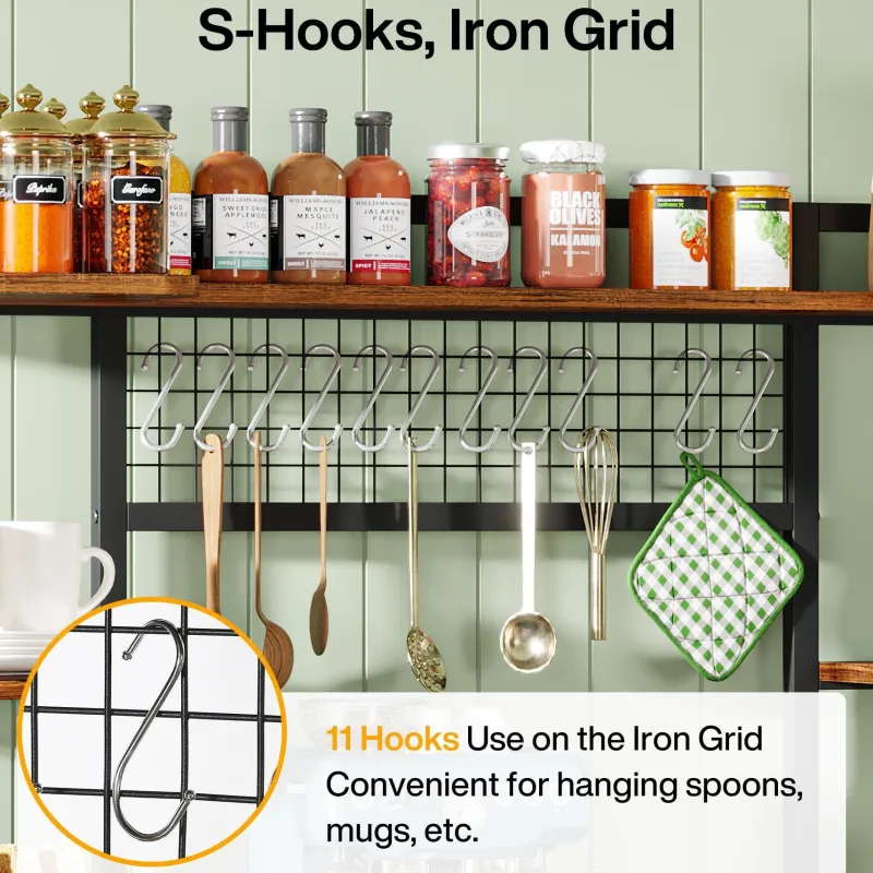 Tribesigns Baker's Racks|Baker's Racks*5-Tier Kitchen Baker's Rack, 55" Wide Kitchen Storage Shelf with 11 Hooks