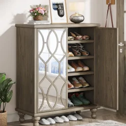 Tribesigns Shoe Racks & Cabinets|Shoe Racks & Cabinets*5-Tier Mirror Shoe Cabinet, Large Shoe Storage Organizer With Doors