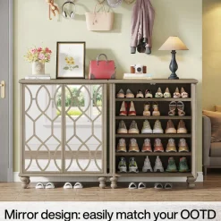 Tribesigns Shoe Racks & Cabinets|Shoe Racks & Cabinets*5-Tier Mirror Shoe Cabinet, Large Shoe Storage Organizer With Doors