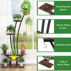 Tribesigns Plant Stands|Plant Stands*6-Tier Plant Stand Pack of 2, Metal Curved Display Shelf with 2 Hanging Hooks