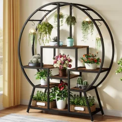 Tribesigns Plant Stands|Plant Stands*7-Tier Round Plant Stand, 65" Tall Plant Shelf with 6 S Hanging Hooks
