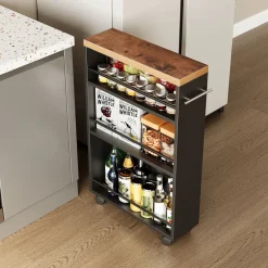 Tribesigns Kitchen Carts|Kitchen Carts*4-Tier Storage Cart, Slim Rolling Narrow Kitchen Cart for Small Place
