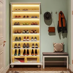 Tribesigns Shoe Racks & Cabinets|Shoe Racks & Cabinets*9-Tier Wood Shoe Cabinet Rack with LED Lighting & Solid Wood Legs