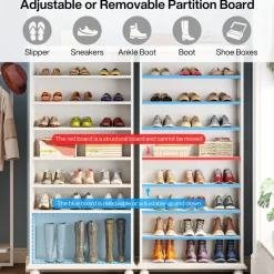 Tribesigns Shoe Racks & Cabinets|Shoe Racks & Cabinets*9-Tier Wood Shoe Cabinet Rack with LED Lighting & Solid Wood Legs