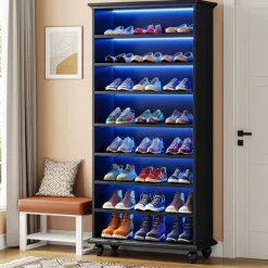 Tribesigns Shoe Racks & Cabinets|Shoe Racks & Cabinets*9-Tier Wood Shoe Cabinet Rack with LED Lighting & Solid Wood Legs